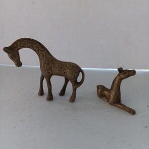 Vintage Solid Brass Mother and Baby Giraffe Figurines Heavy  8” Mom and 5” Baby